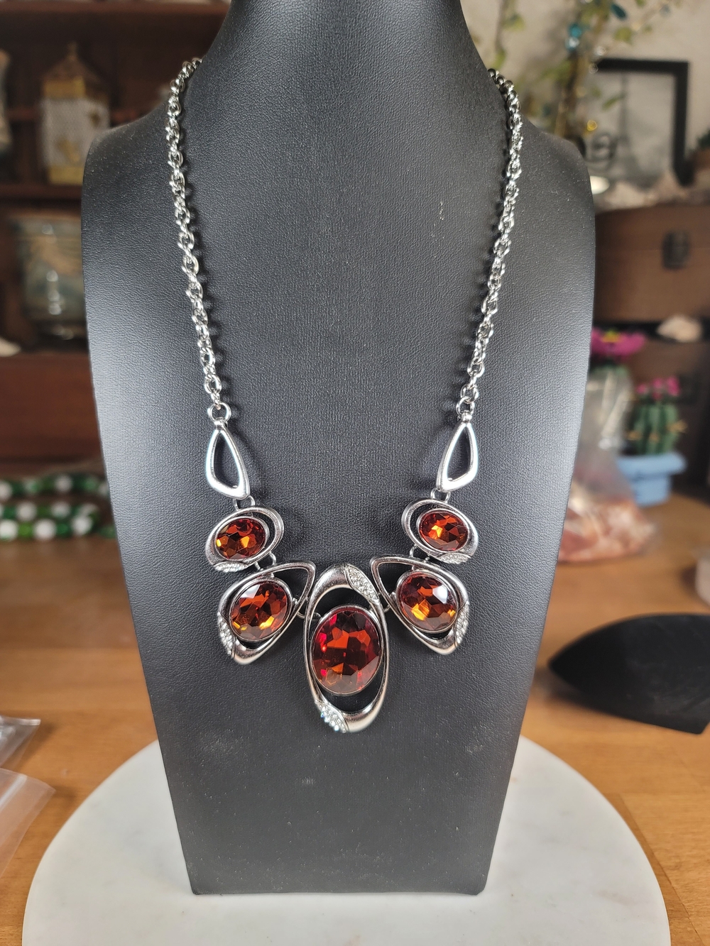 paparazzi Silver-Tone Necklace with Amber Crystals